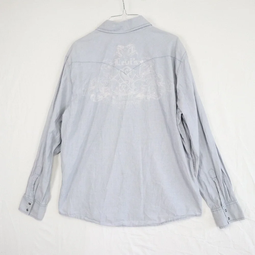 Levi's Shirt Mens Large Western Cowboy Rodeo Pearl Snap‎ Light Blue Long Sleeve